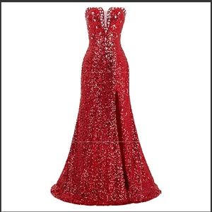 Grace Karin Red Sequin Evening Gown